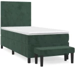 vidaXL Κρεβάτι Boxspring με Στρώμα Σκούρο Πράσινο 90x190 εκ. Βελούδινο