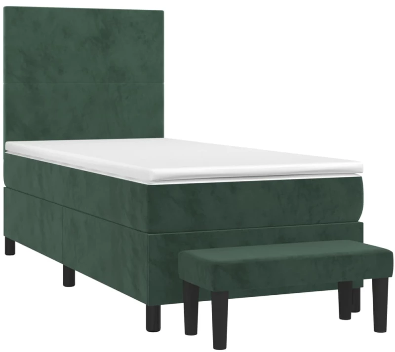 vidaXL Κρεβάτι Boxspring με Στρώμα Σκούρο Πράσινο 90x190 εκ. Βελούδινο