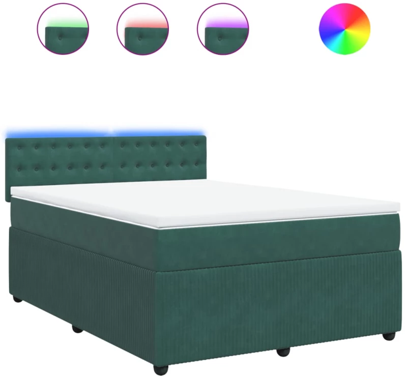 vidaXL Κρεβάτι Boxspring με Στρώμα Σκούρο Πράσινο 140x190εκ. Βελούδινο