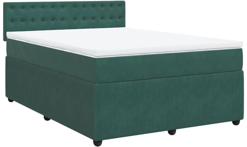 vidaXL Κρεβάτι Boxspring με Στρώμα Σκούρο Πράσινο 140x190εκ. Βελούδινο