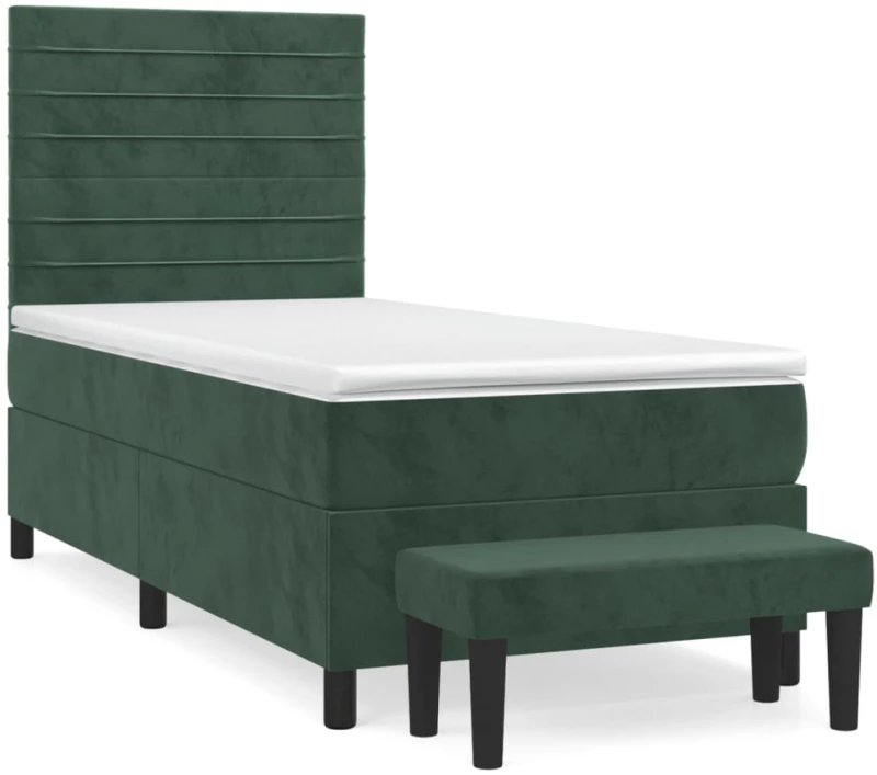vidaXL Κρεβάτι Boxspring με Στρώμα Σκούρο Πράσινο 90x190 εκ. Βελούδινο