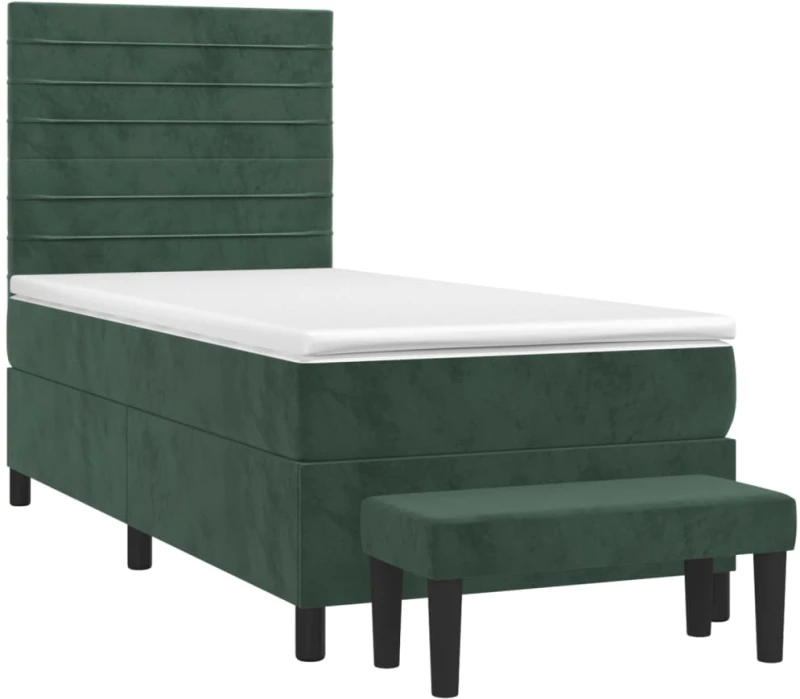 vidaXL Κρεβάτι Boxspring με Στρώμα Σκούρο Πράσινο 90x190 εκ. Βελούδινο