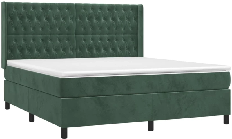 vidaXL Κρεβάτι Boxspring με Στρώμα & LED Σκ. Πράσινο 180x200εκ Βελούδο