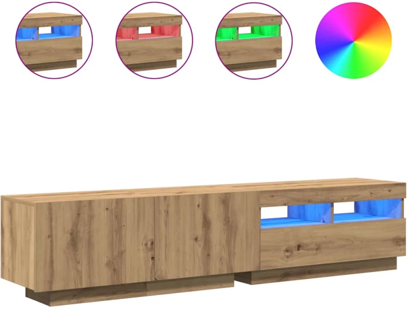 vidaXL Έπιπλο Τηλεόρασης με LED Αρτισιανή Δρυς 180x35x40 εκ Επεξ.Ξύλο