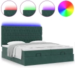 vidaXL Οθωμανικό κρεβάτι με στρώματα & LEDs Σκούρο πράσινο Βελούδο