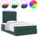 vidaXL Οθωμανικό κρεβάτι με στρώματα & LEDs Σκούρο πράσινο Βελούδο