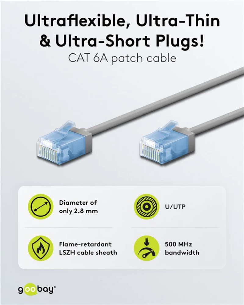 GOOBAY καλώδιο δικτύου 74225  CAT 6A U/UTP  slim  copper  10Gbps  5m  γκρι