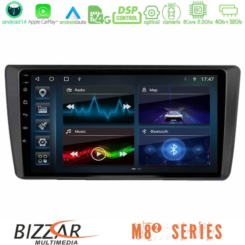 Bizzar m8² Series 8core Android14 4+32gb  Skoda Octavia 2004-2012 Navigation Multimedia Tablet 9″ με Carplay & Android Auto u-m82-Sk1914