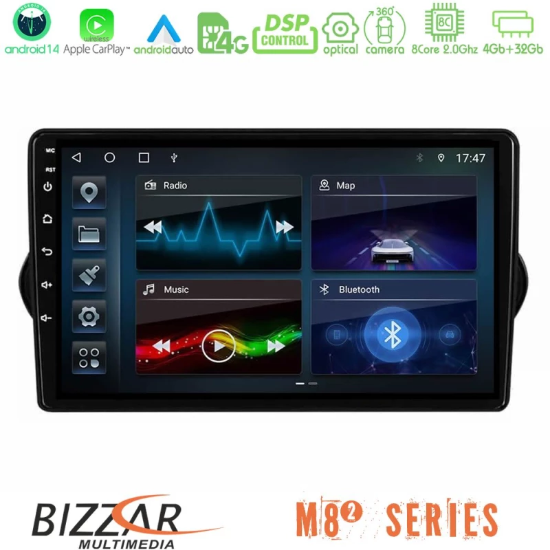 Bizzar m8² Series 8core Android14 4+32gb  Fiat Tipo 2015-2022 (Sedan) Navigation Multimedia Tablet 9" με Carplay & Android Auto u-m82-Ft0802