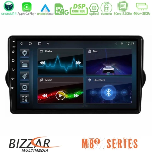 Bizzar m8² Series 8core Android14 4+32gb  Fiat Tipo 2015-2022 (Sedan) Navigation Multimedia Tablet 9" με Carplay & Android Auto u-m82-Ft0802