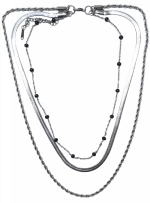 Kostibas 1013-880AM, ΤΕ, Κολιέ, Ατσάλι μιξ, Λευκό, Με μαύρες πετρούλες