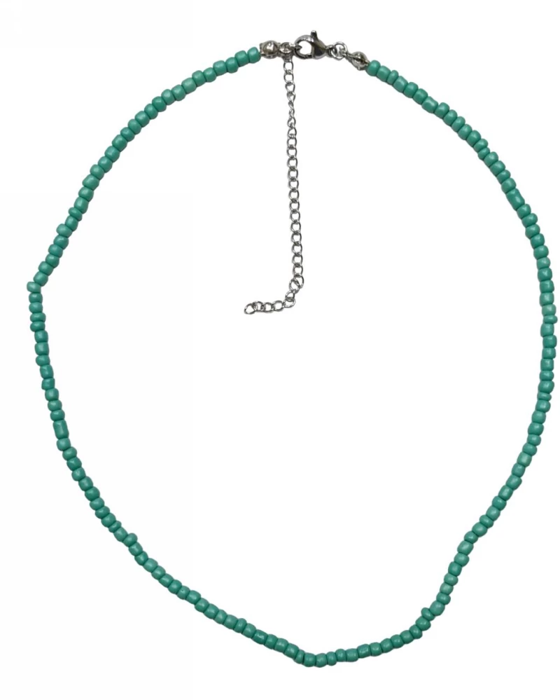 Kostibas 1013-846N, Κολιέ, Ατσάλι, Ασημί, Με Γυαλί χάντρα, Πετρόλ