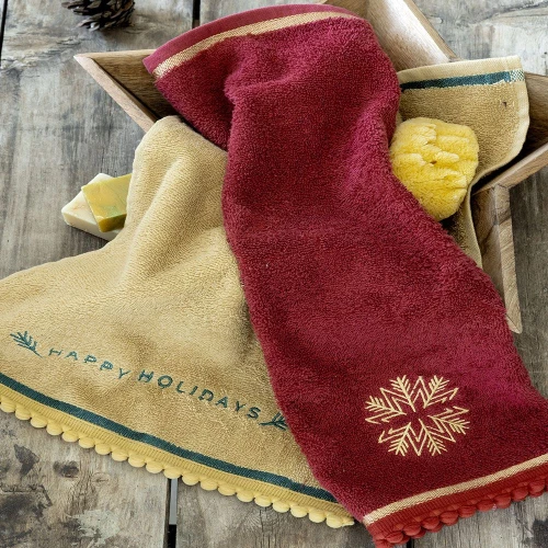 Πετσέτες Χριστουγεννιάτικες Happy Holidays (Σετ 2τμχ) Red-Yellow Nima Σετ Πετσέτες 30x50cm