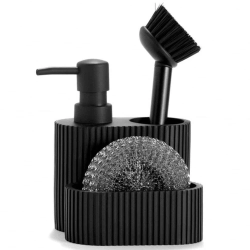 Δοχείο Κρεμοσάπουνου Με Θήκη Για Σφουγγάρι Stripes AH-CC71089 11,5x11x19cm Black Andrea House Ατσάλι,Abs,Polyresin