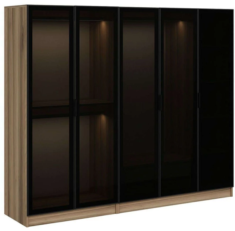 Ντουλάπα Πεντάφυλλη Kale 506MNR2601 225x52x210cm Oak-Black Πεντάφυλλη
