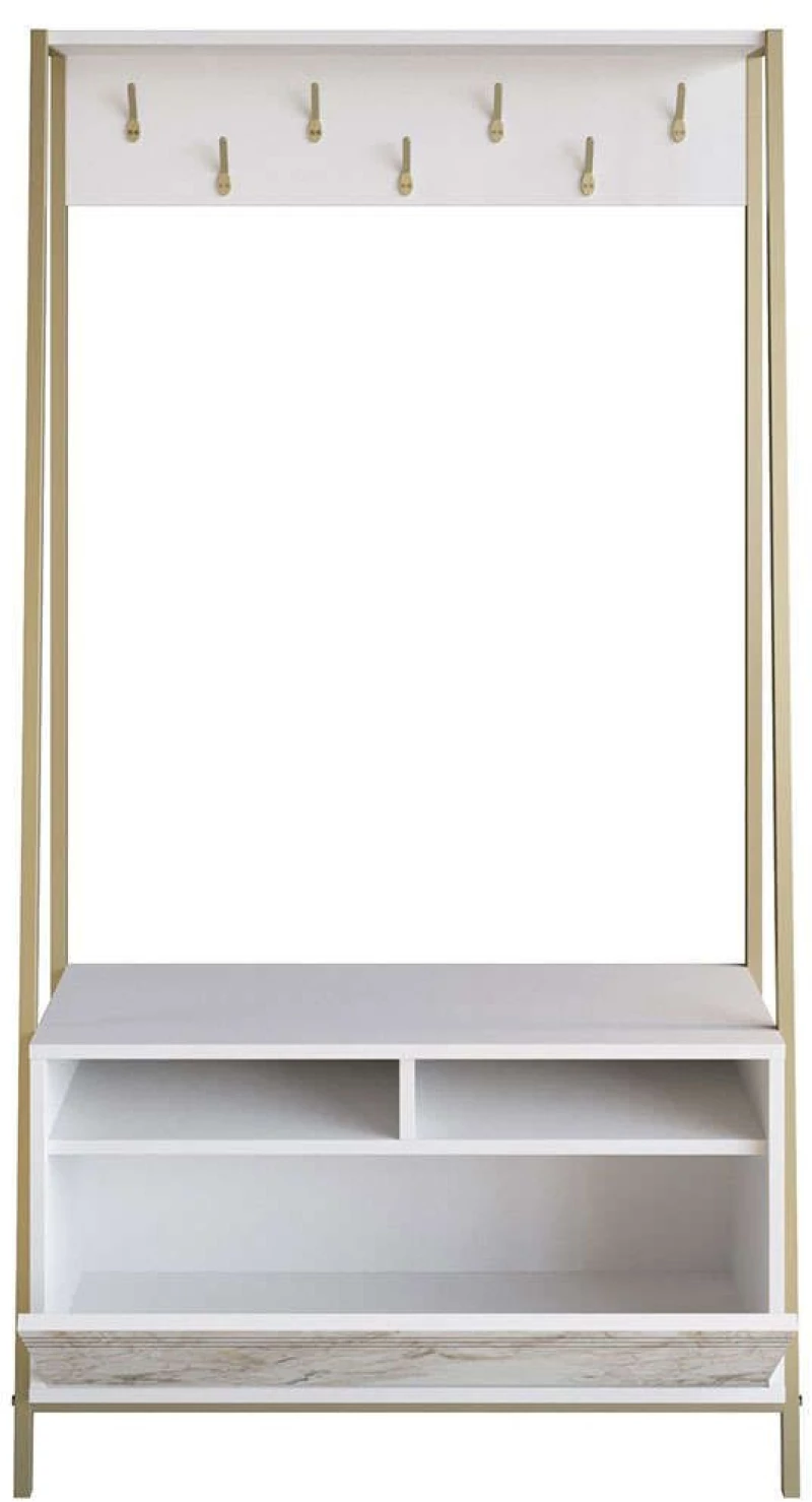 Έπιπλο Εισόδου Devin 788DEC4016 94x35,3x180cm Marble Effect White-Gold Μοριοσανίδα, Μέταλλο