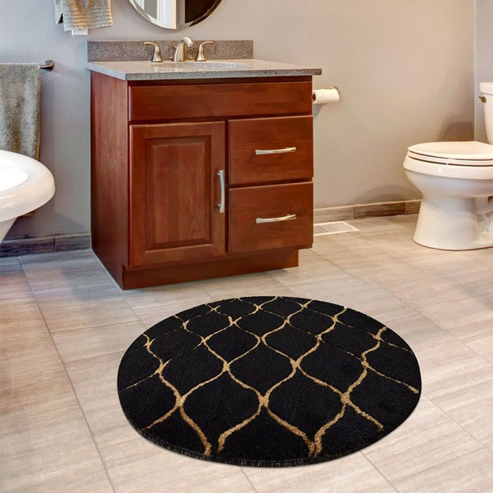 Πατάκι Μπάνιου Infinity 359CHL1682 Black-Gold L'essentiel Maison 90x 90 Acrylic