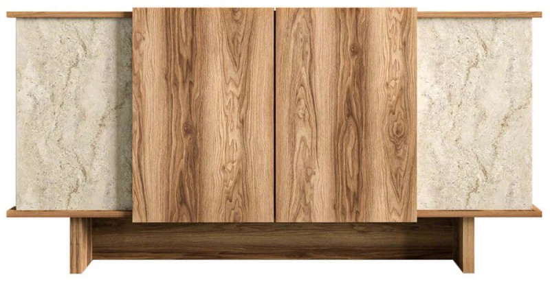 Μπουφές Diana 360ALE1503 180x40x81cm Travertine Beige-Walnut Μοριοσανίδα, Μελαμίνη