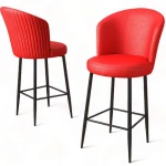 Σκαμπό Μπαρ Uras (Σετ 4Τμχ) 240CHR1272 46x40x107cm Red-Black Μέταλλο,Τεχνόδερμα