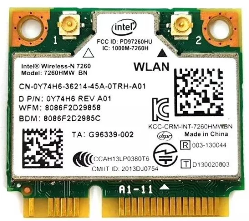 INTEL WIRELESS CARD 7260 WLAN WIFI 802.11 ac/a/b/g/n + BLUETOOTH 4.0 DUAL BAND (Half-Height)