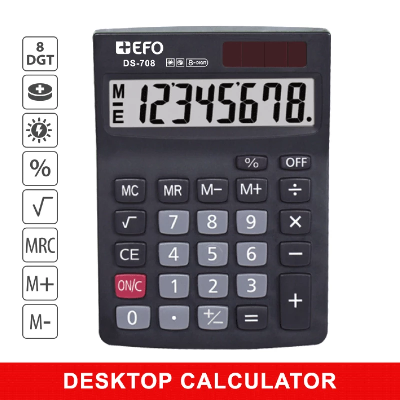 Αριθμομηχανή Γραφείου 8 Ψηφίων +EFO Μαύρη DS-708 10x14cm