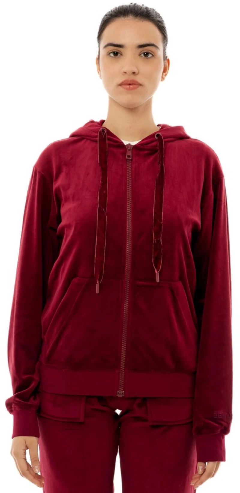 BE:NATION VELOUR FULL ZIP HOOD 07102303-5C BENATION Κόκκινο