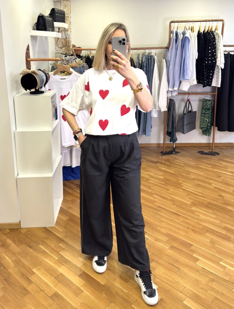 T-SHIRT RED HEARTS ΑΣΠΡΗ S1001625 MONDE S1001625 MONDE