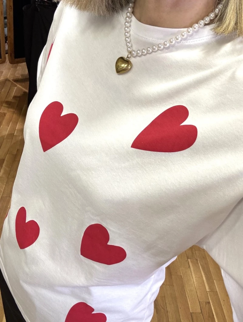 T-SHIRT RED HEARTS ΑΣΠΡΗ S1001625 MONDE S1001625 MONDE