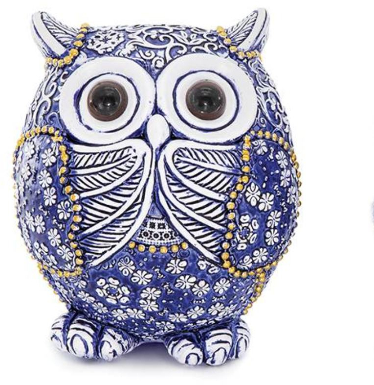 Διακοσμητική κουκουβάγια μπλε Polyresin 10cm syllogi ΗΧ-676-1