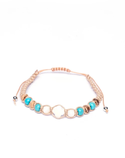 Βραχιόλι με Σταυρό και Χάντρες Εκρού αυξομειώμενο Τ 951