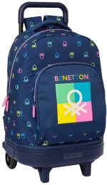 Benetton 612450918 Cool Wheels , Τροχήλατη Σχολική Τσάντα, Ύφασμα, Μπλε