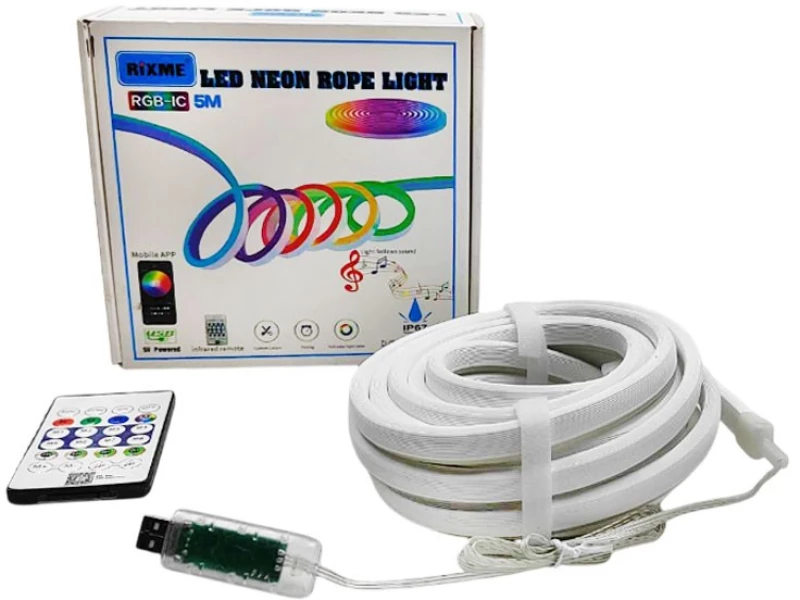 RIXME Neon ταινία LED RGB-IC 5m IP67 με τηλεχειριστήριο