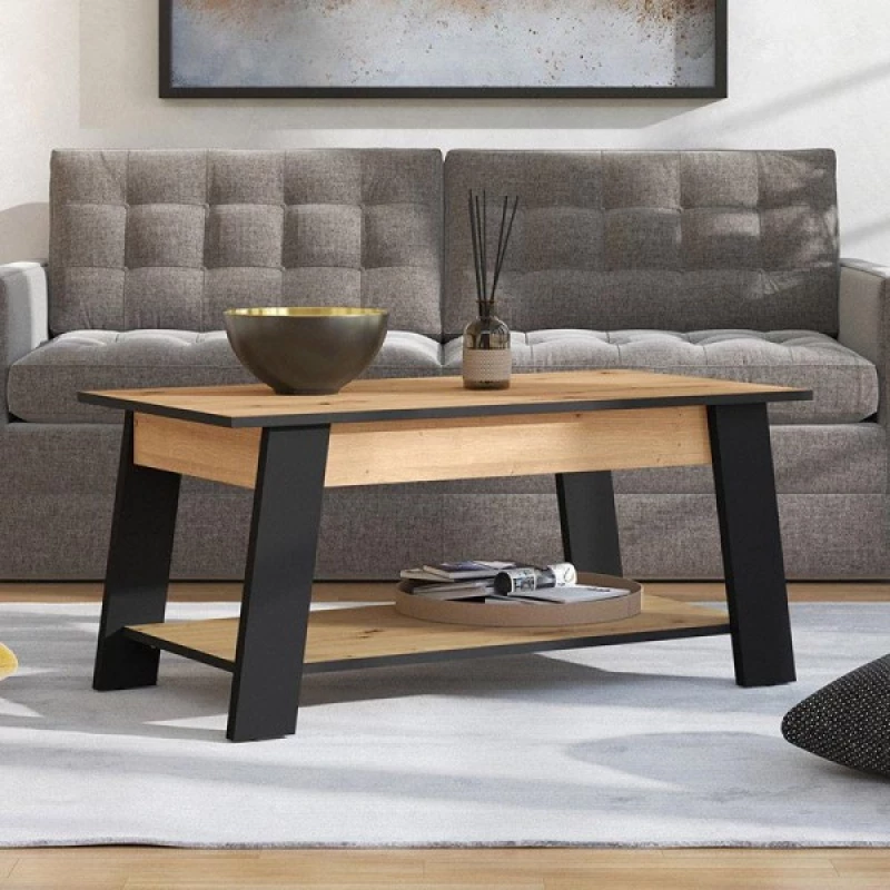 Τραπεζάκι Σαλονιού Piave Artisan Oak-Μαύρο Ματ 101x55x47Εκ