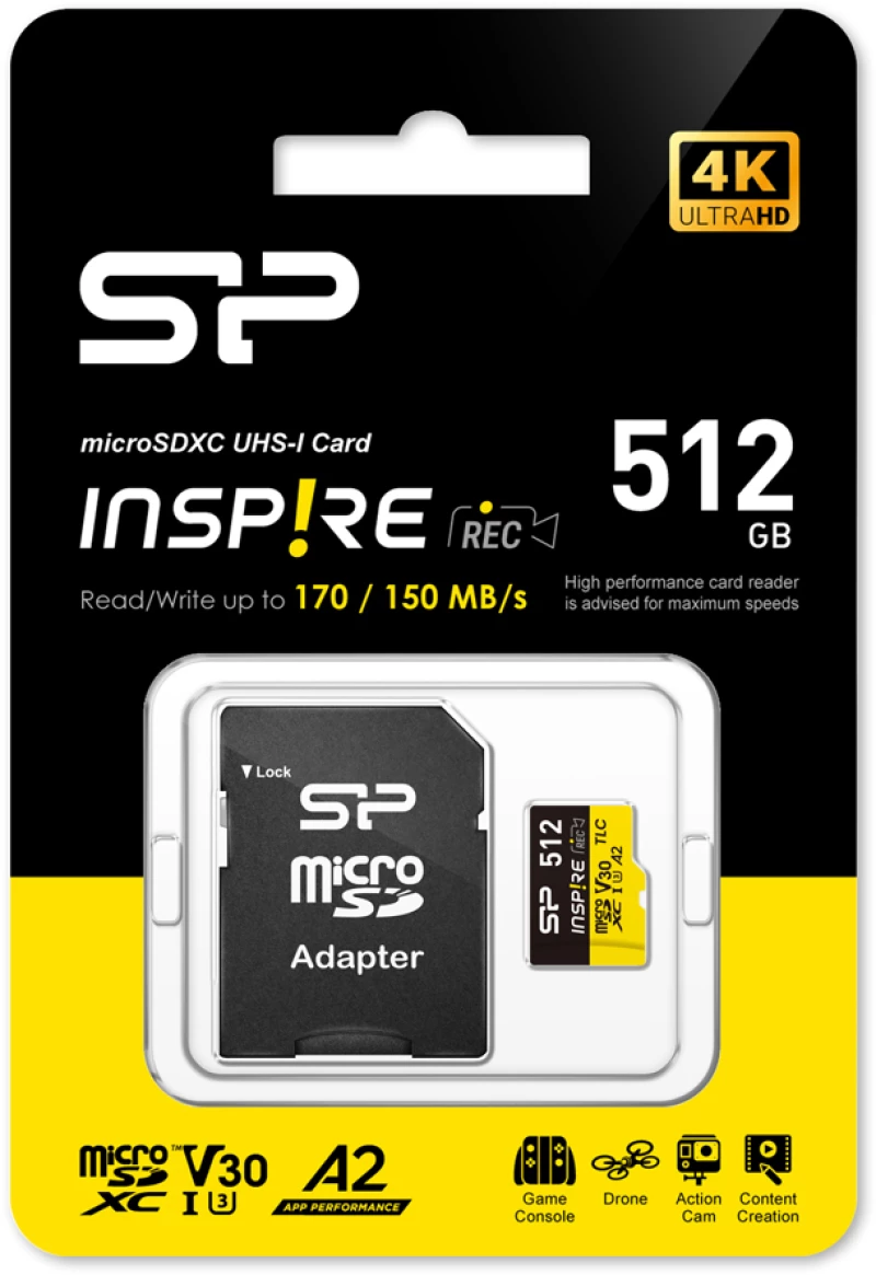 SILICON POWER κάρτα μνήμης microSDXC Inspire, 512GB, UHS-I U3 A1 V30