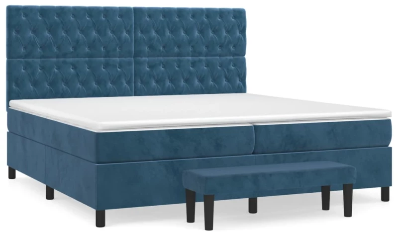 vidaXL Κρεβάτι Boxspring με Στρώμα Σκούρο Μπλε 200x200 εκ. Βελούδινο