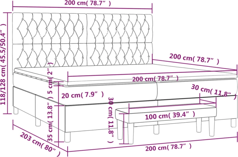 vidaXL Κρεβάτι Boxspring με Στρώμα Σκούρο Μπλε 200x200 εκ. Βελούδινο
