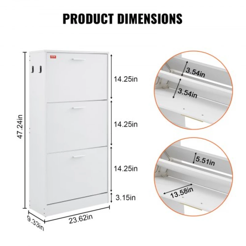 VEVOR Shoe Cabinet with 3 Flip Drawers Shoe Storage Cabinet for Entryway