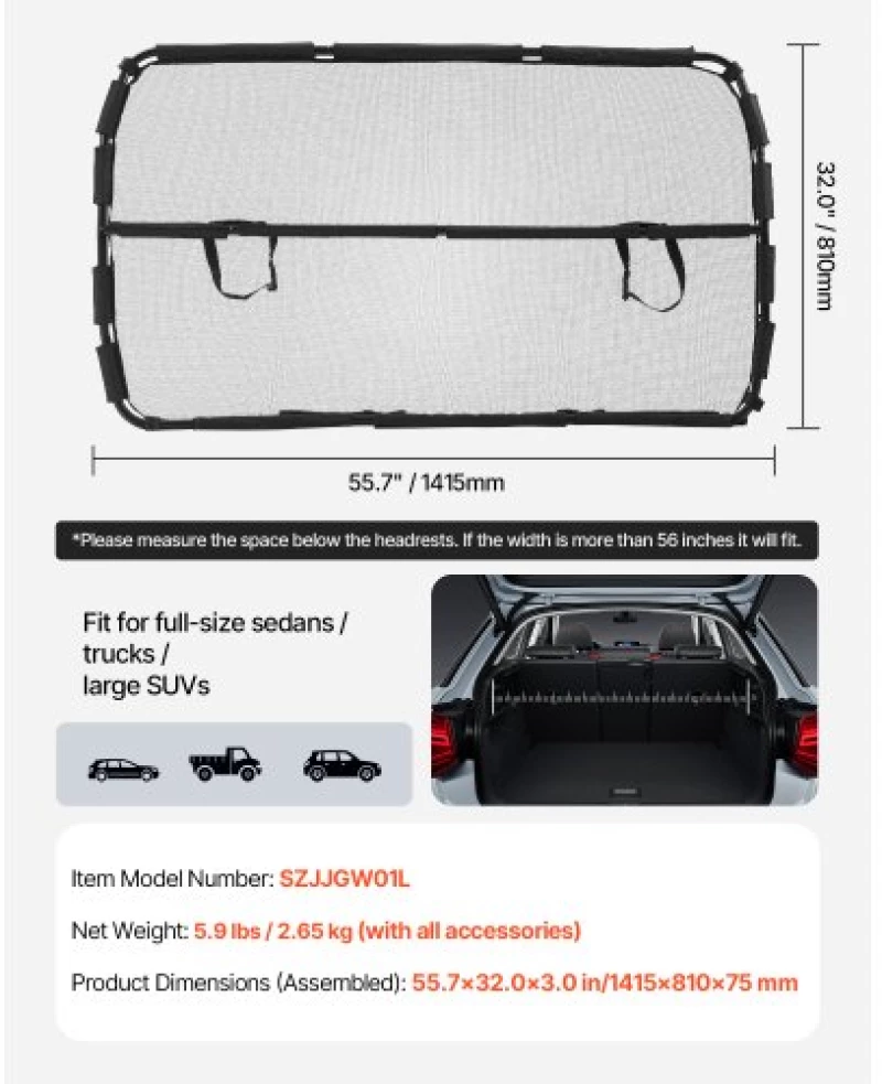 VEVOR Dog Car Barrier 56" Wide Front Seats Installation Car Divider for SUVs