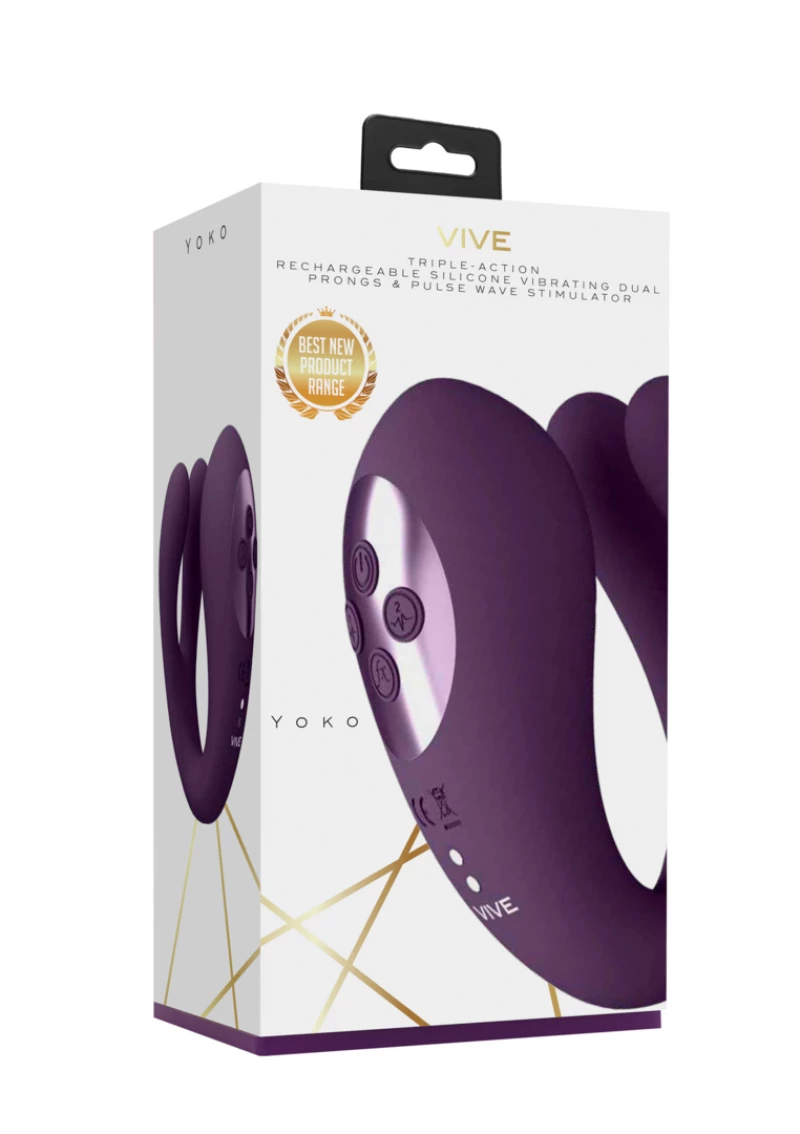 Yoko - Triple Action Vibrator Dual Prongs with Clitoral Pulse Wave Purple