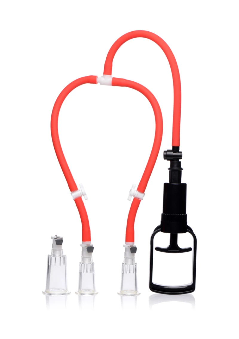 XR Brands 3-Way Suck Her Nipple and Clit Pump System - Red