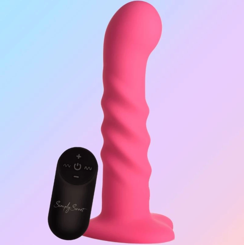 STRIATED SILICONE VIBRATOR WITH PINK CONTROL