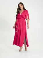 Μακρύ σατέν κρουαζέ φόρεμα plus size Rinascimento - Φούξια