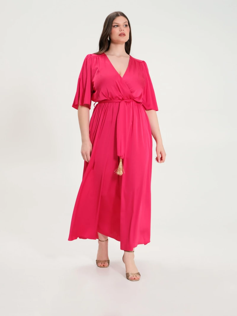 Μακρύ σατέν κρουαζέ φόρεμα plus size Rinascimento - Φούξια