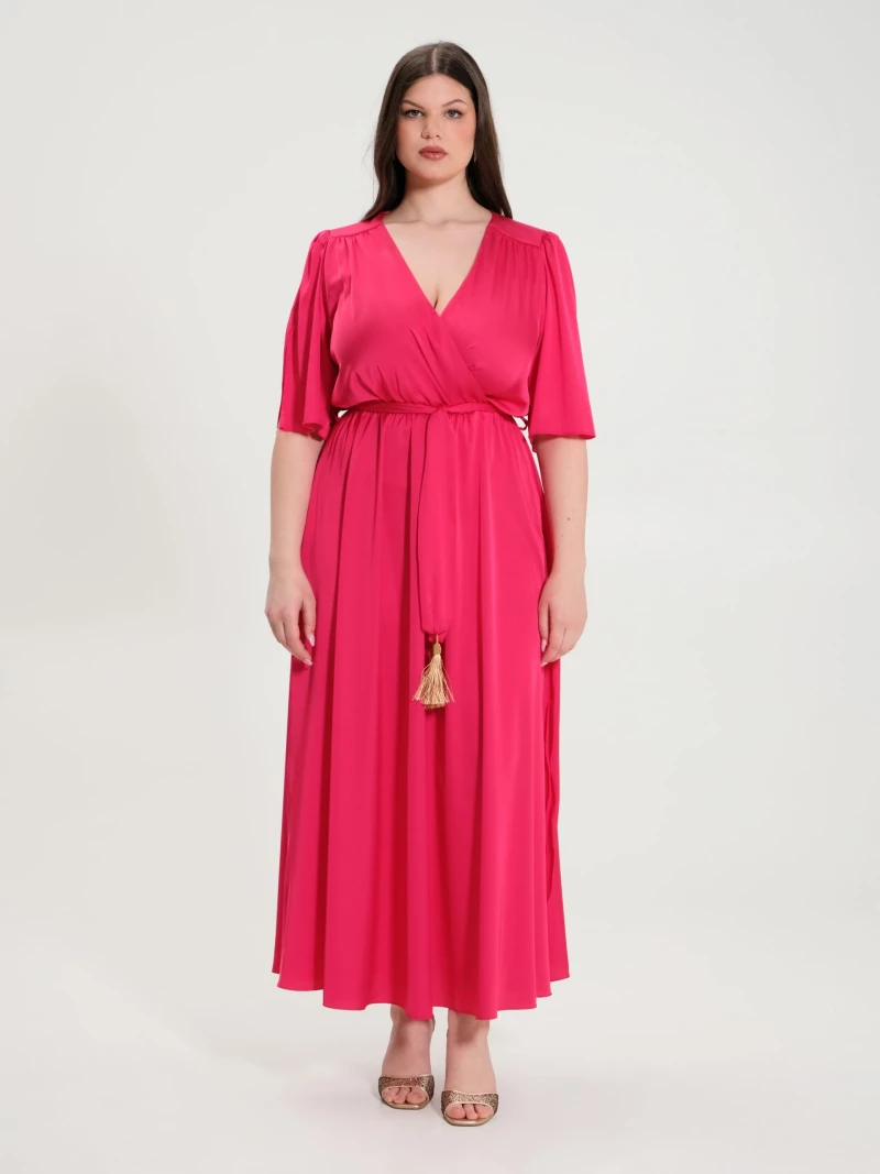 Μακρύ σατέν κρουαζέ φόρεμα plus size Rinascimento - Φούξια