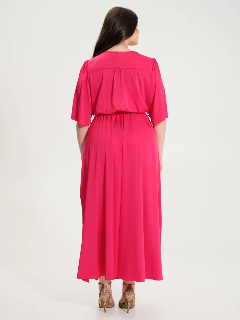 Μακρύ σατέν κρουαζέ φόρεμα plus size Rinascimento - Φούξια