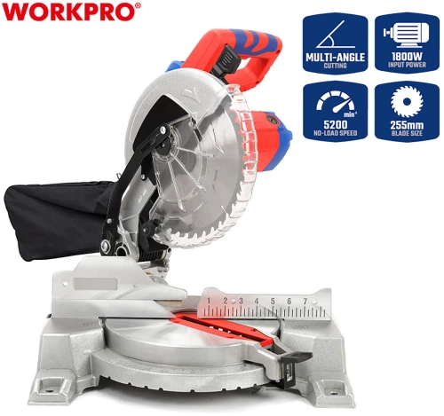 Φαλτσοπρίονο Σταθερό 1800W (Profi) - Φ255mm, με LED, Σάκο Σκόνης & Πολλαπλές Ρυθμίσεις Κοπής  WORKPRO WP480201