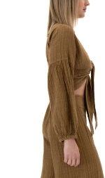 AUGUST WIDE LONGSLEEVE WRAP CROP TOP WOMEN AUGUST ΚΑΦΕ (S25A3021-LIGHT-BROWN)