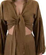 AUGUST WIDE LONGSLEEVE WRAP CROP TOP WOMEN AUGUST ΚΑΦΕ (S25A3021-LIGHT-BROWN)