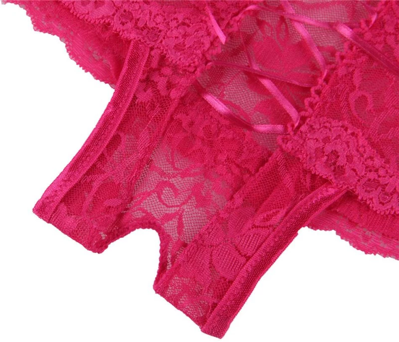 Pink Open Crotch Floral Lace Panty
