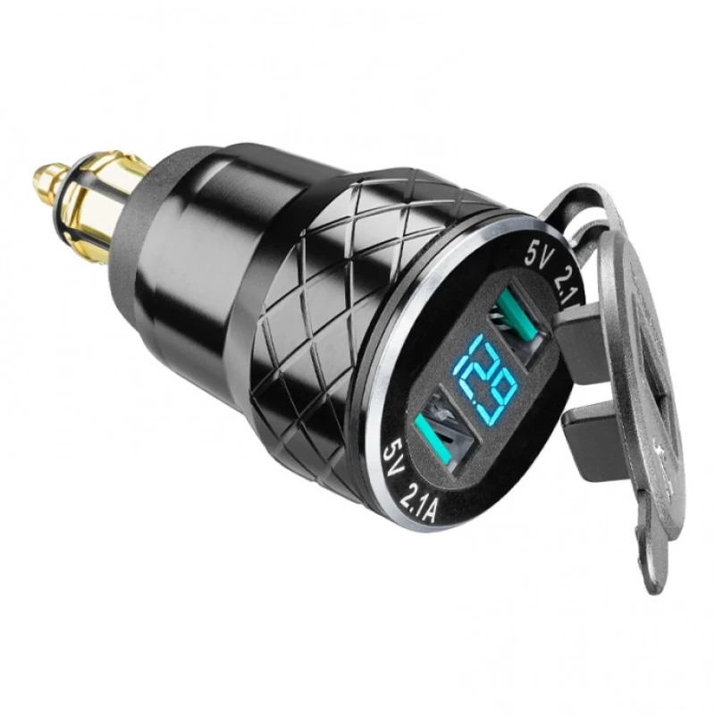 Interphone Αντάπτορας Παροχή Ρεύματος 12V σε Διπλό USB 5V 4.2A ACCDIN2USBALU19 Black